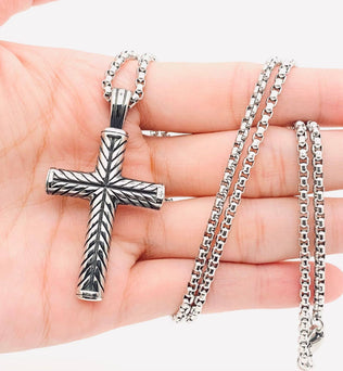 Holy-Men's Stainless Steel Cross Pendant Necklace