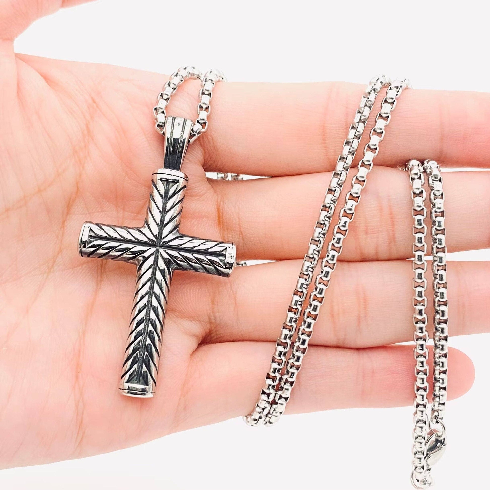Holy-Men's Stainless Steel Cross Pendant Necklace