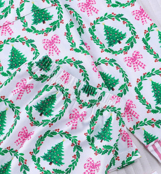 Pink Bow Christmas Trees Long Sleeve Pajama Set