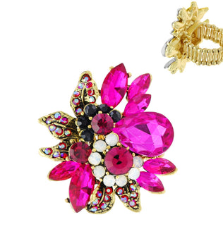 Vintage Crystal Gemstone Floral Stretch Ring