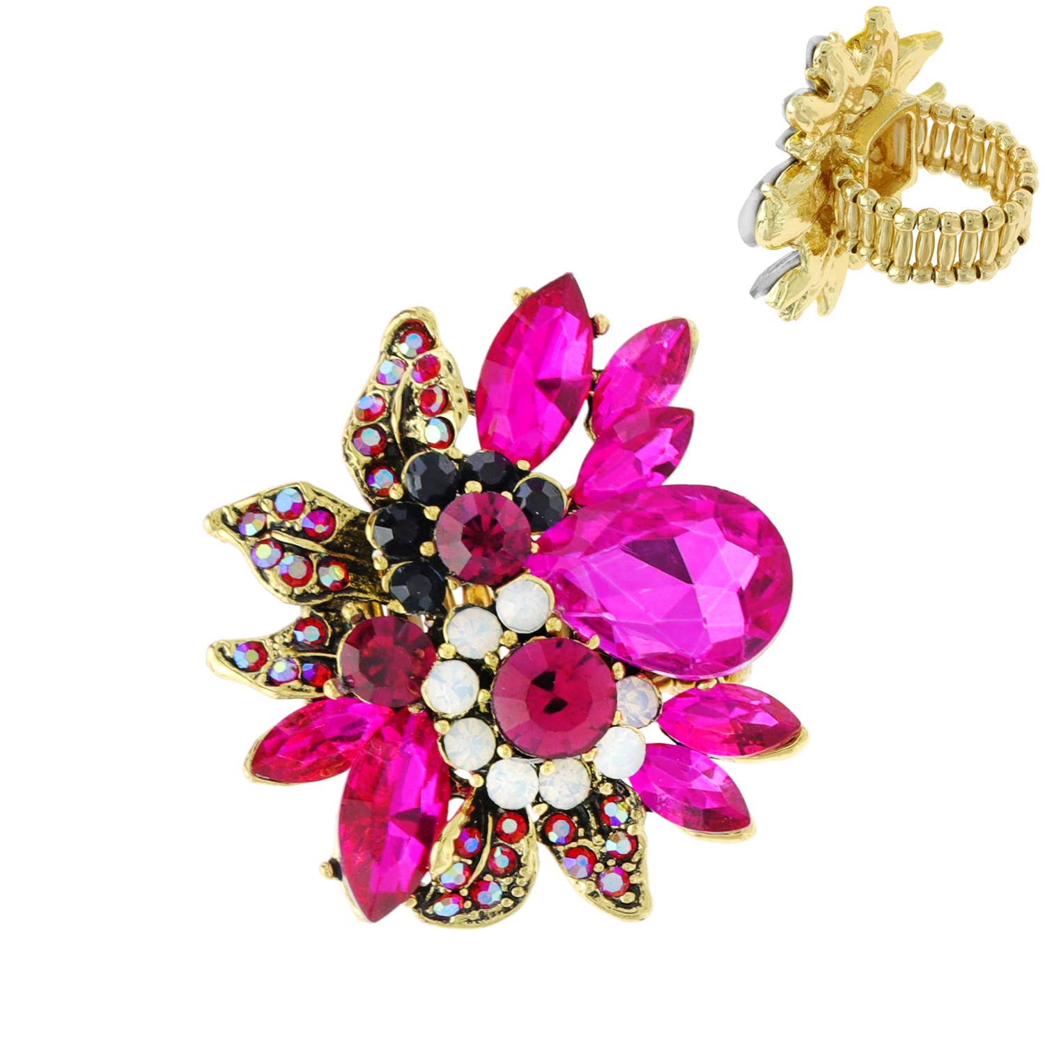 Vintage Crystal Gemstone Floral Stretch Ring