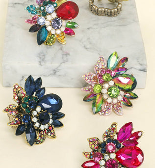 Vintage Crystal Gemstone Floral Stretch Ring