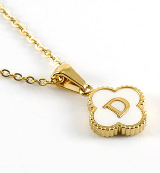 Clover Shell Initial Charm Golden Stainless Steel Necklace