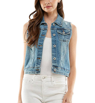 Luna-Ladies  Distressed  Denim Vest