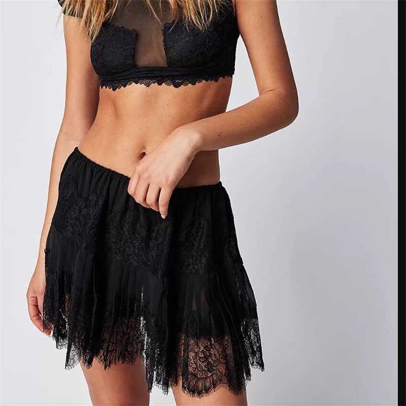 Nelly - High Waist Lace Mini Skirt With Irregular Hem