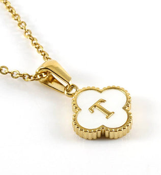 Clover Shell Initial Charm Golden Stainless Steel Necklace