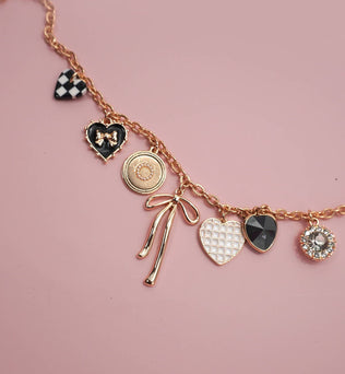 CHARM NECKLACE-CHECKER HEART RHINESTONE