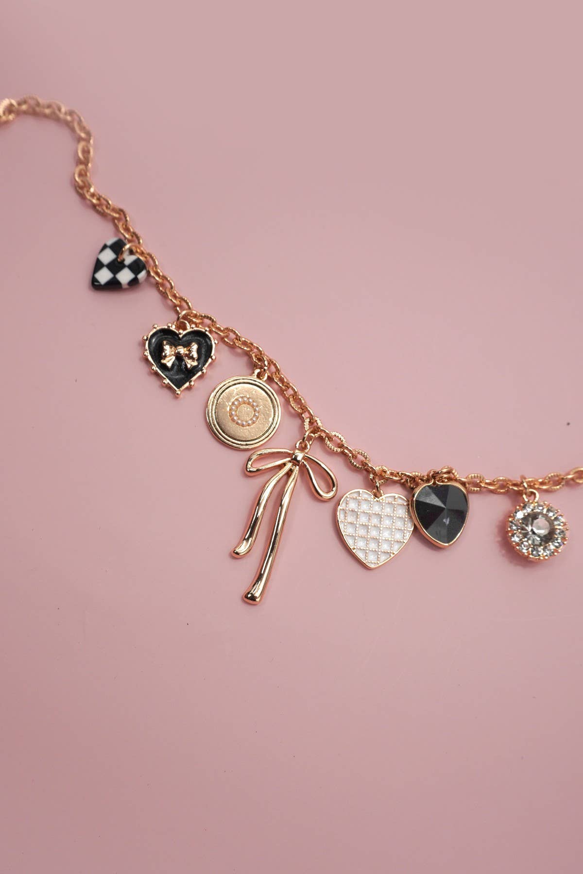 CHARM NECKLACE-CHECKER HEART RHINESTONE