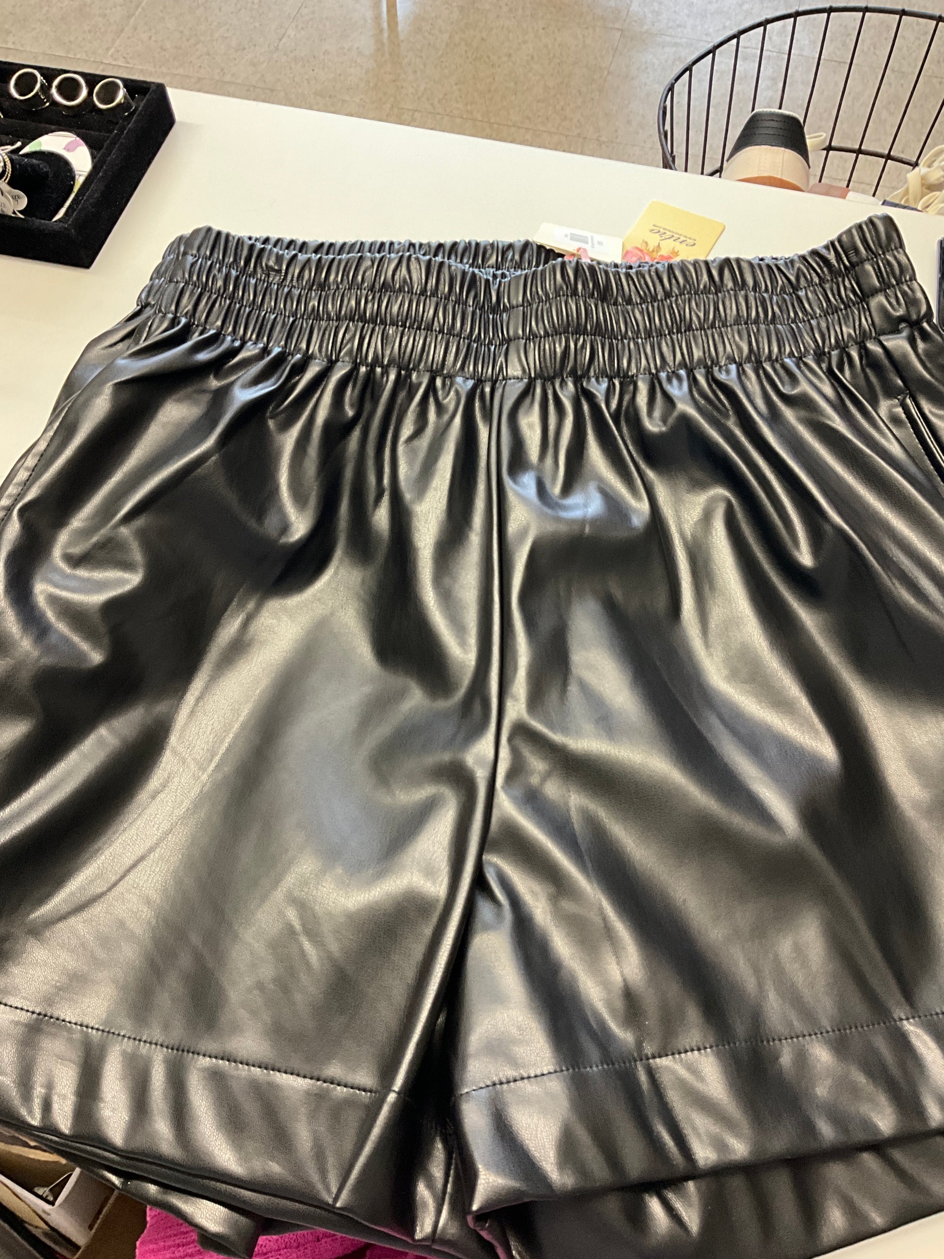 Elastic Waist Leather Shorts