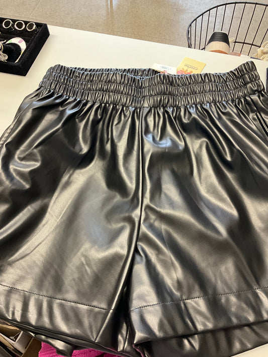 Elastic Waist Leather Shorts
