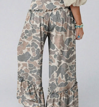 Camo Print Wide Leg Casual Pants