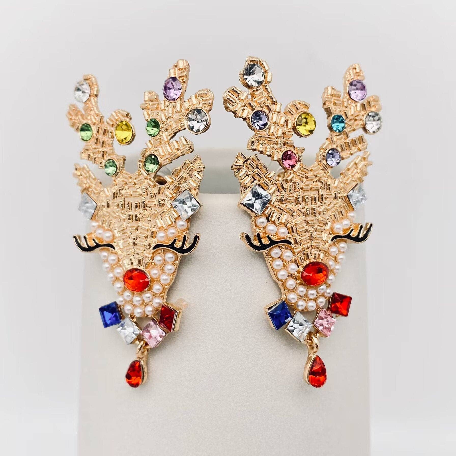 Rhinestone Deer Post Earrings