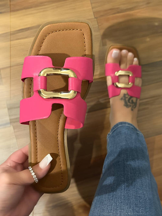 Cora - Metal Decor Cut Out Square Toe Slippers: Rose Red