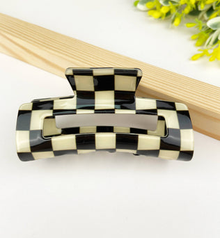 Checkered retro hair claw clip