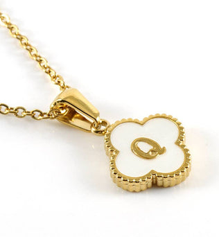 Clover Shell Initial Charm Golden Stainless Steel Necklace