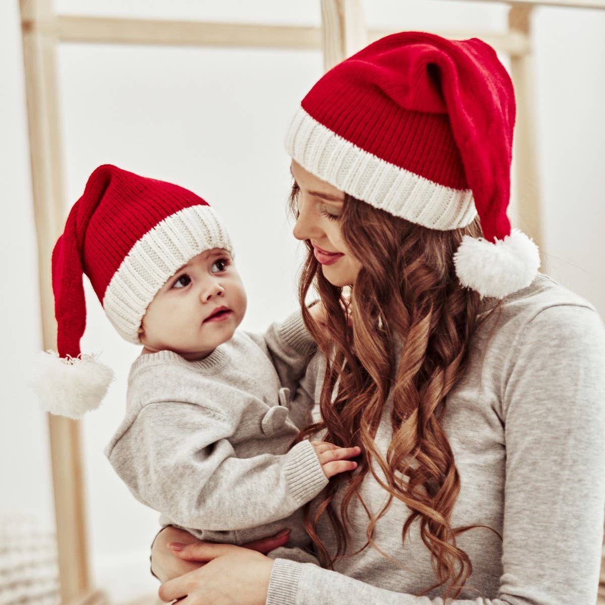 Mommy and Me-Christmas Single Ball Knit Hat Set