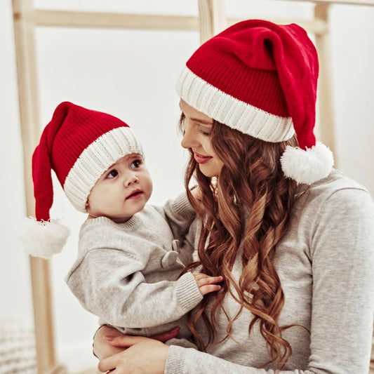 Mommy and Me-Christmas Single Ball Knit Hat Set