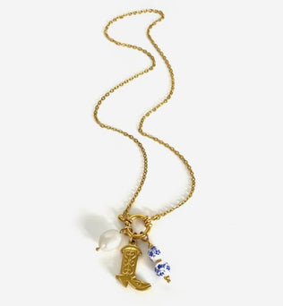 WESTERN FLORAL PORCELAIN PEARL CHARM NECKLACE |