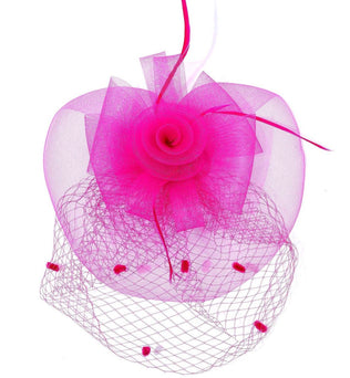 Peabody-Wide Organza hat with Flowers Feather Fascinator