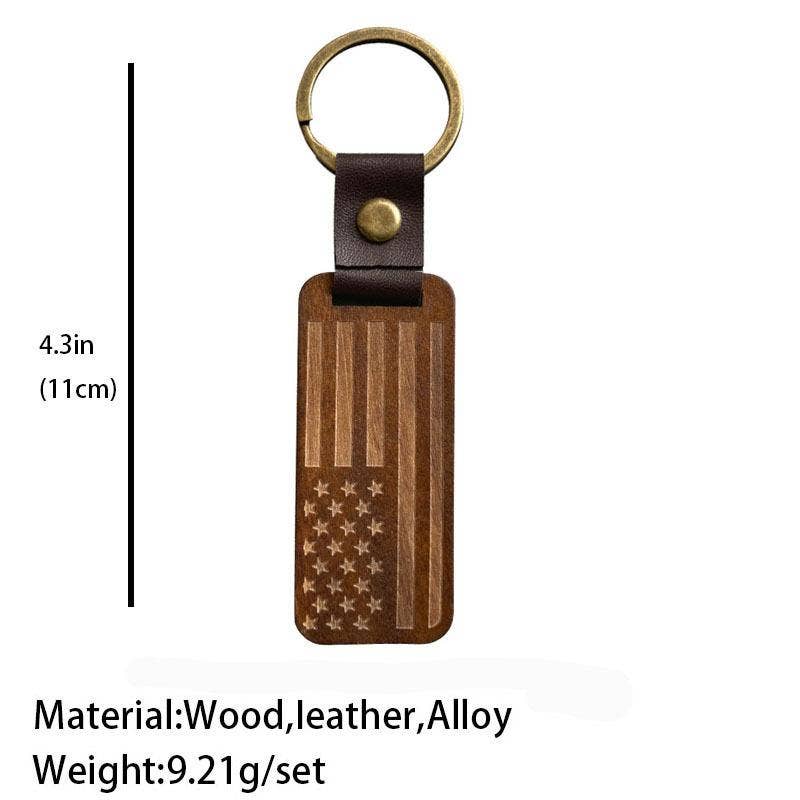 Woody-Leather Wood Pendant Keychain Gift