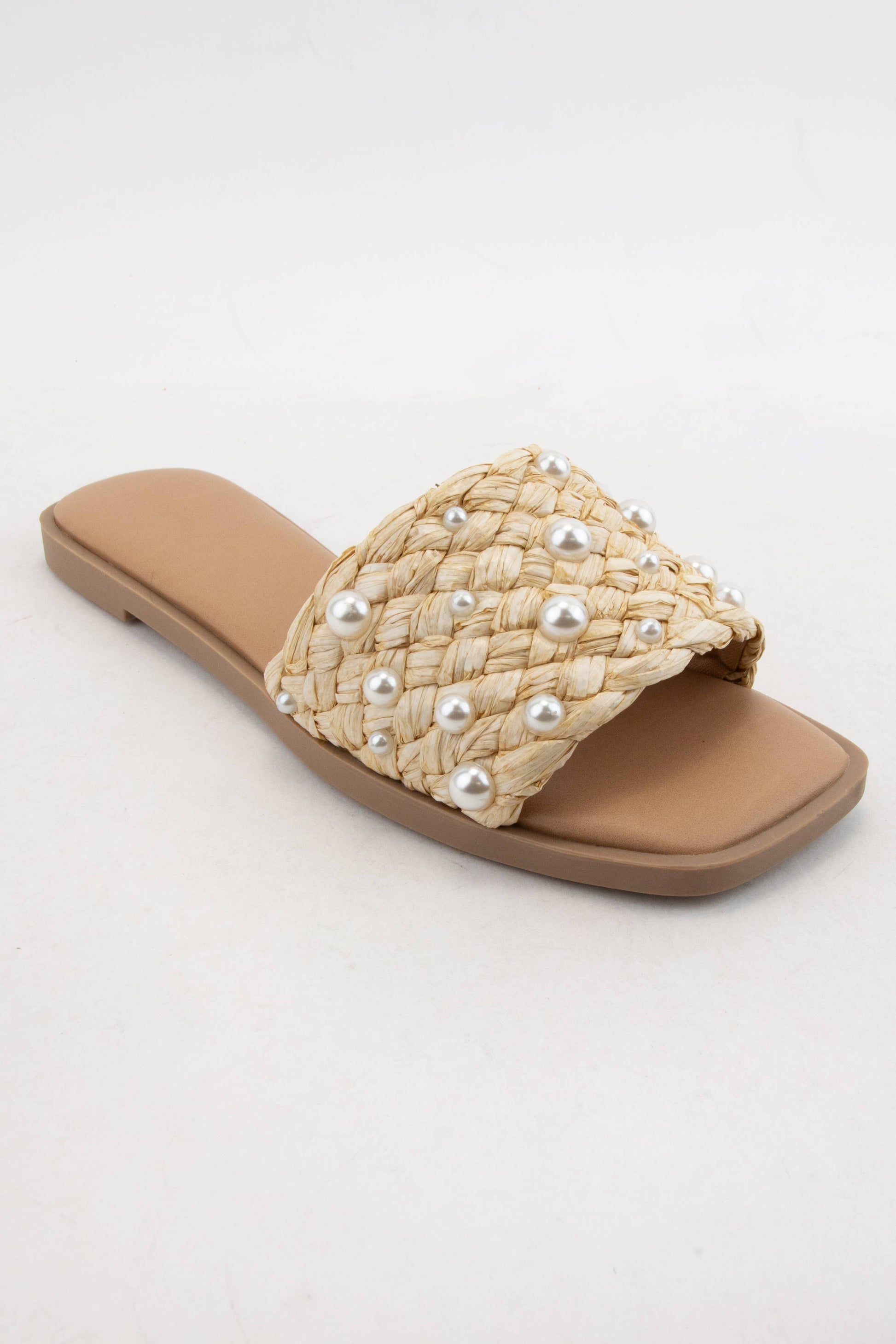 Panama-PEARL DECOR RAFFIA WOVEN UPPER SLIDE SANDAL