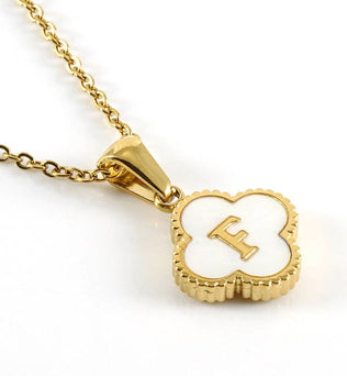 Clover Shell Initial Charm Golden Stainless Steel Necklace