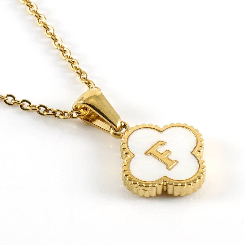 Clover Shell Initial Charm Golden Stainless Steel Necklace