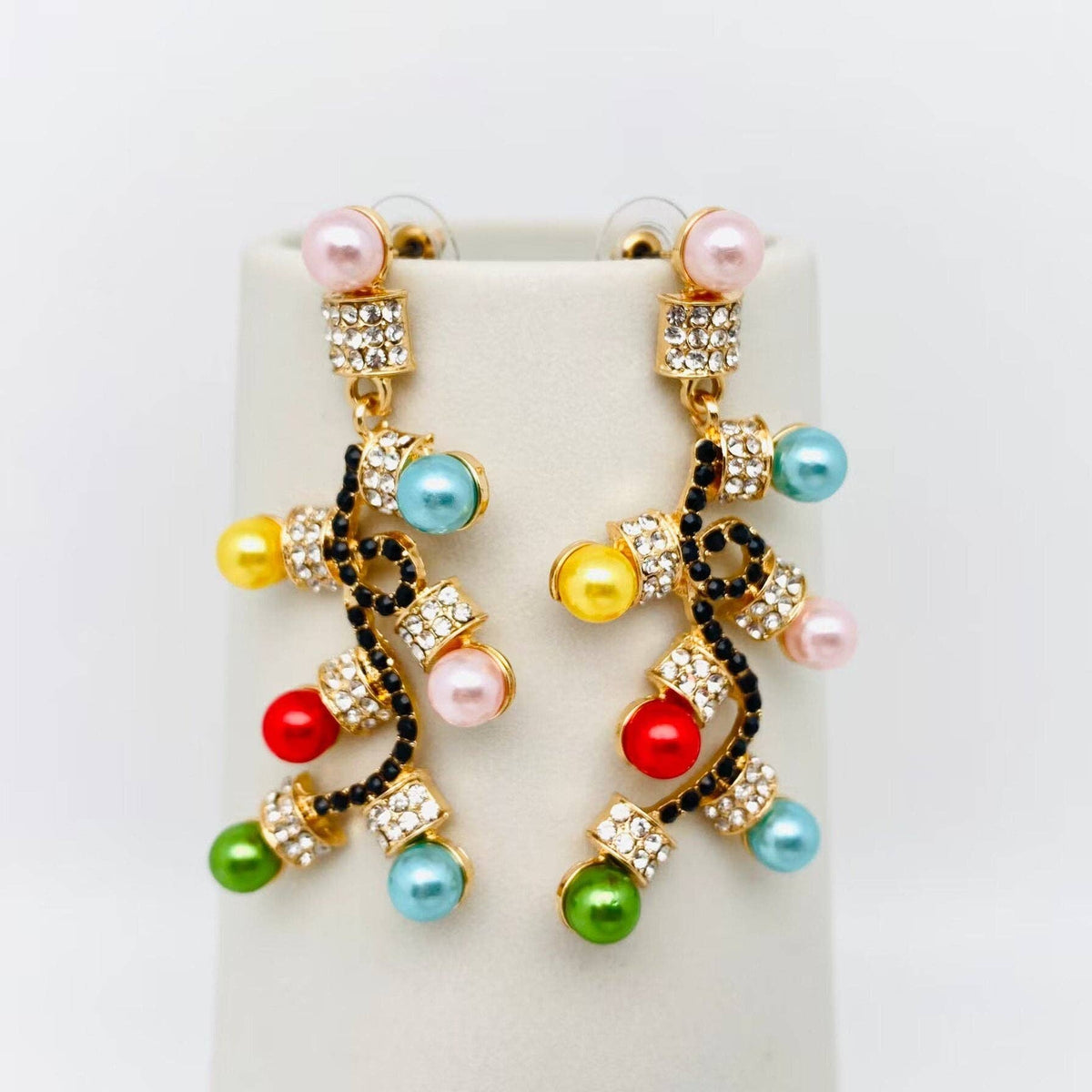 Rhinestone Colored Light Design Earrings