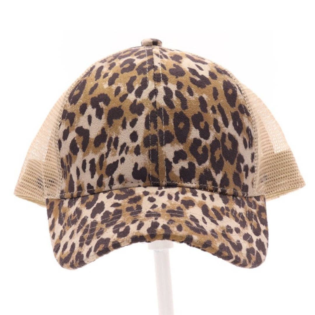 Leopard Criss-Cross High Pony Ball Cap