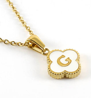 Clover Shell Initial Charm Golden Stainless Steel Necklace