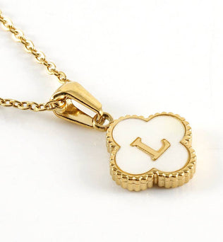 Clover Shell Initial Charm Golden Stainless Steel Necklace