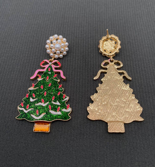 Enamel Christmas Tree DangleEarrings