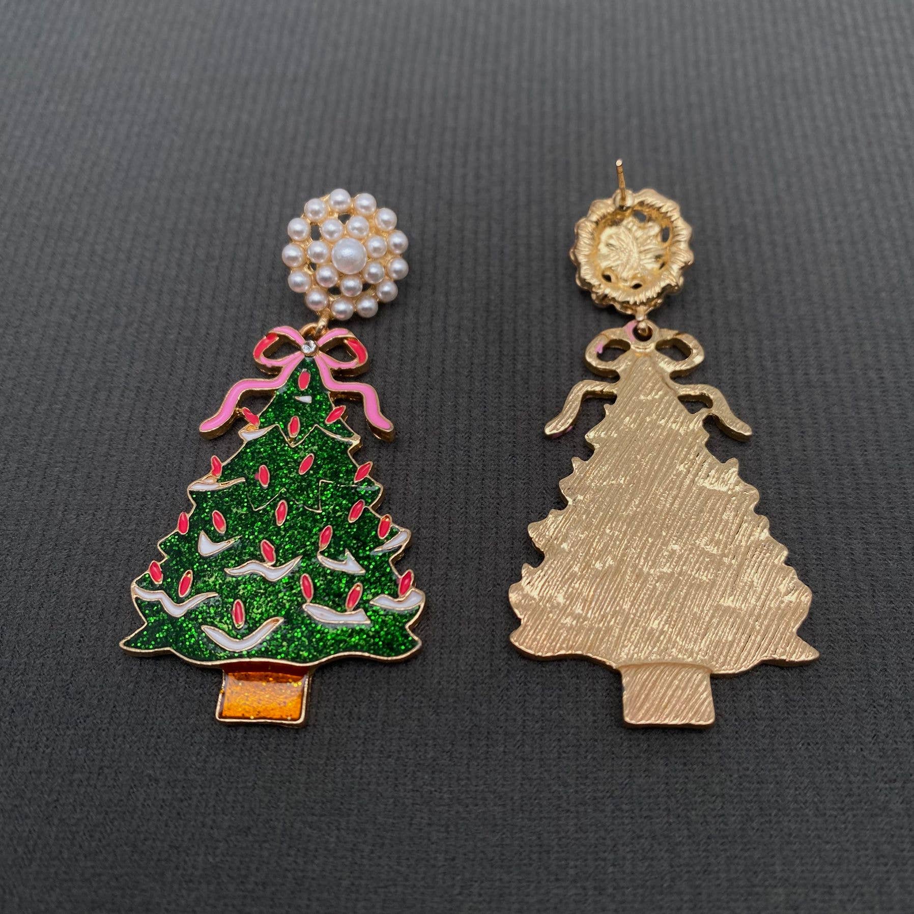 Enamel Christmas Tree DangleEarrings