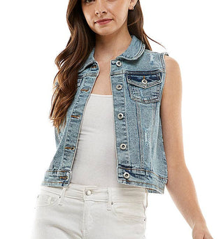 Luna-Ladies  Distressed  Denim Vest