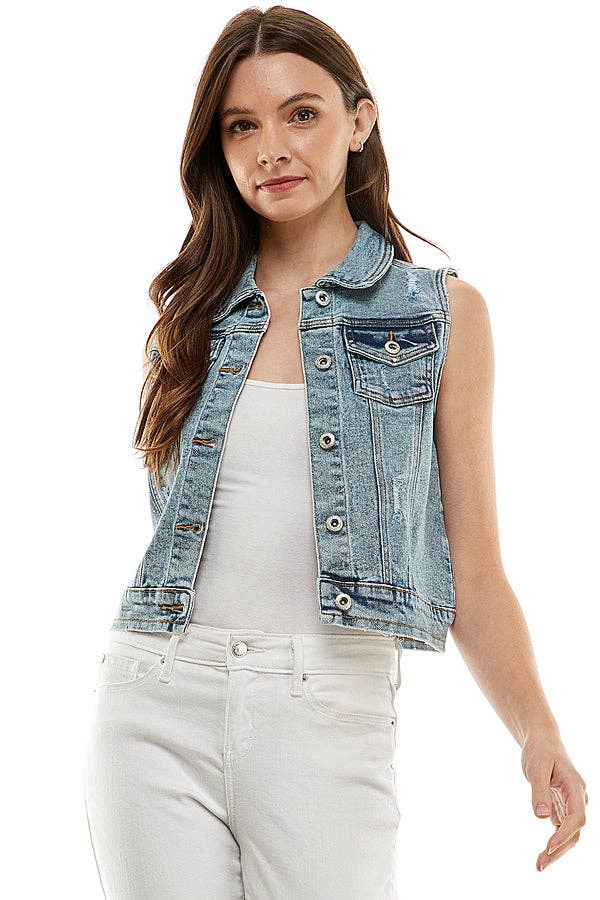 Luna-Ladies  Distressed  Denim Vest
