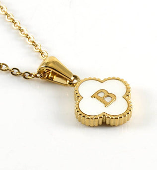 Clover Shell Initial Charm Golden Stainless Steel Necklace