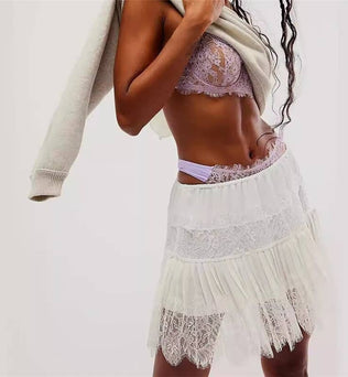 Nelly - High Waist Lace Mini Skirt With Irregular Hem