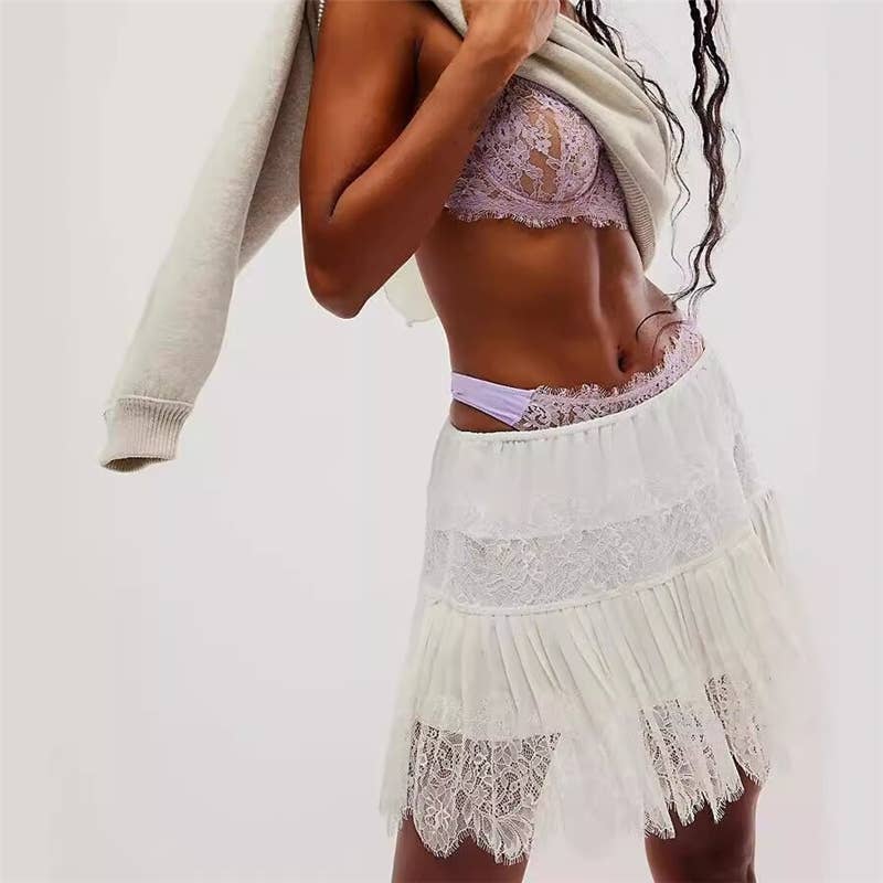 Nelly - High Waist Lace Mini Skirt With Irregular Hem