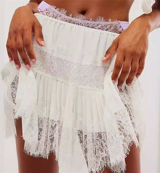 Nelly - High Waist Lace Mini Skirt With Irregular Hem