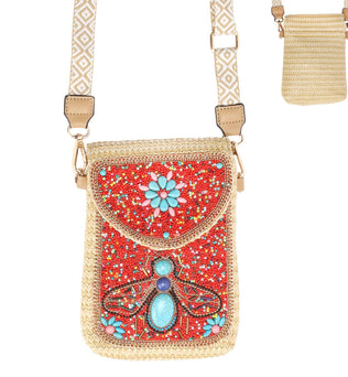 Sophia Collection - Turquoise Beaded Flower Crossbody Bag