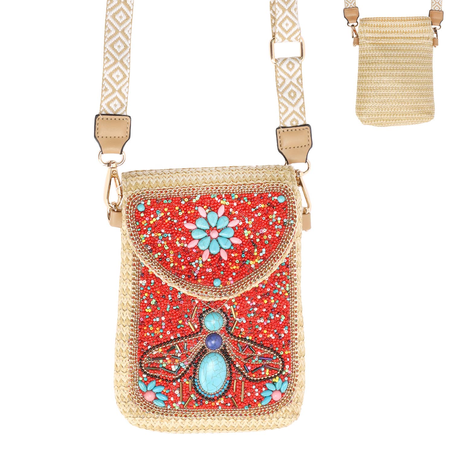 Sophia Collection - Turquoise Beaded Flower Crossbody Bag