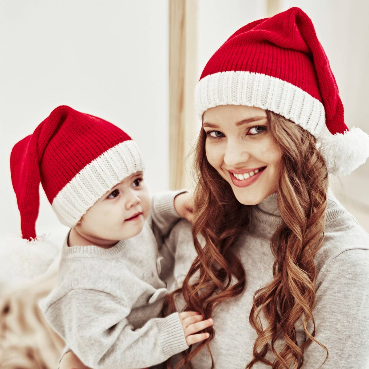 Mommy and Me-Christmas Single Ball Knit Hat Set