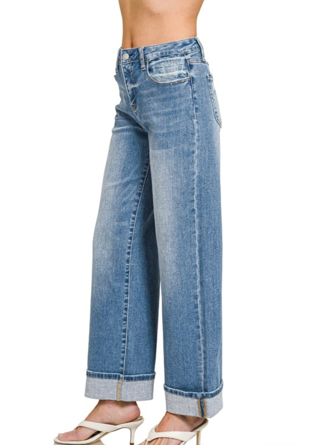 Sandra- Mid rise cuffed denim jeans