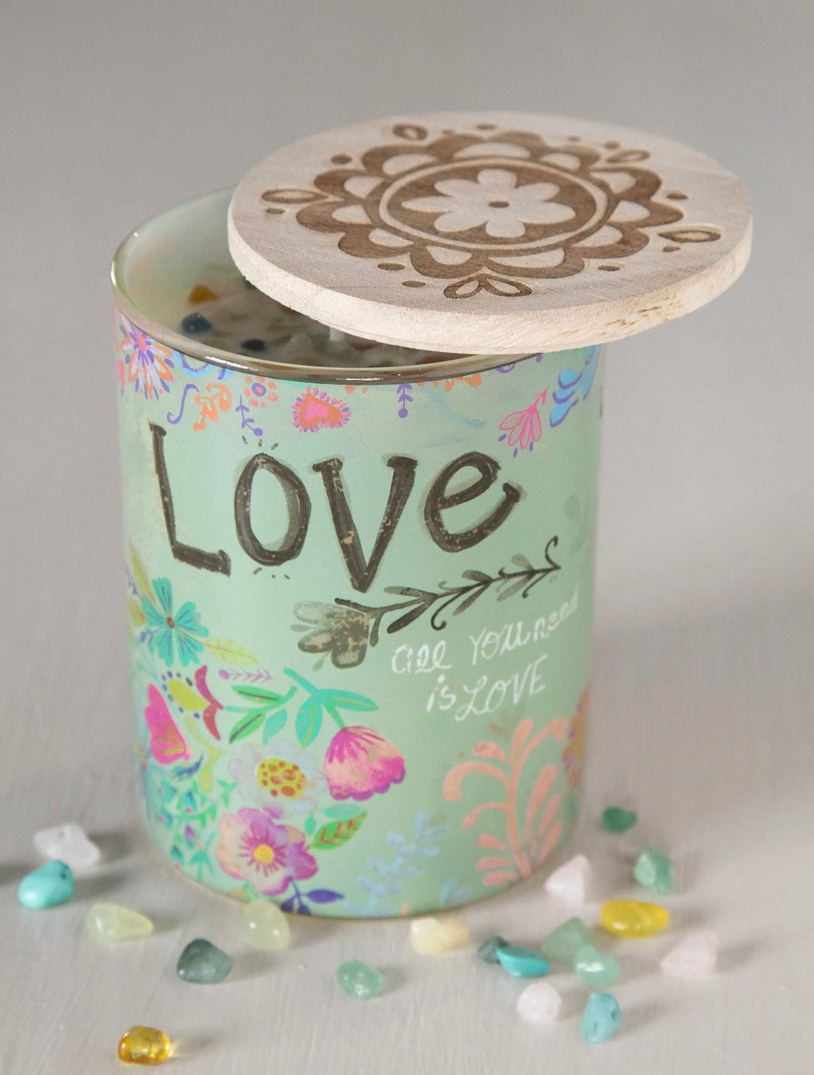 Gemstone Candle Dusty Blue Love