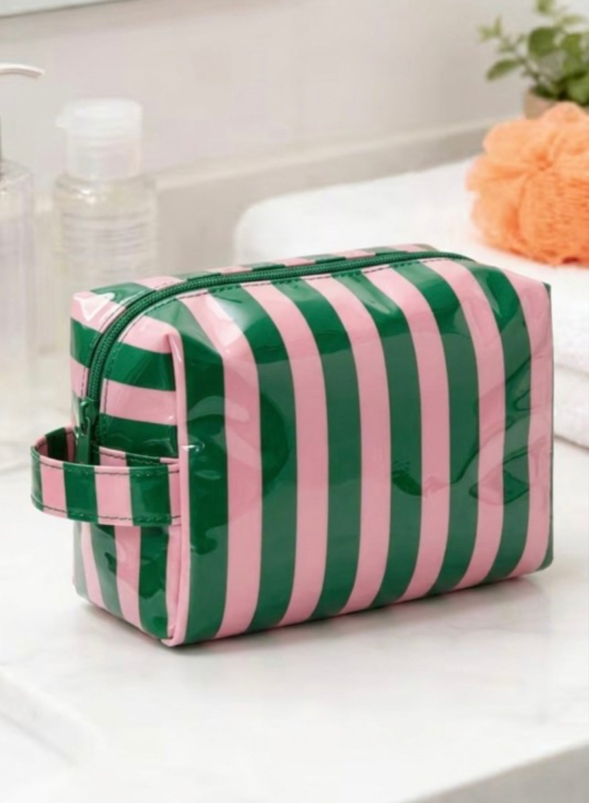 Striped PVC makeup bag