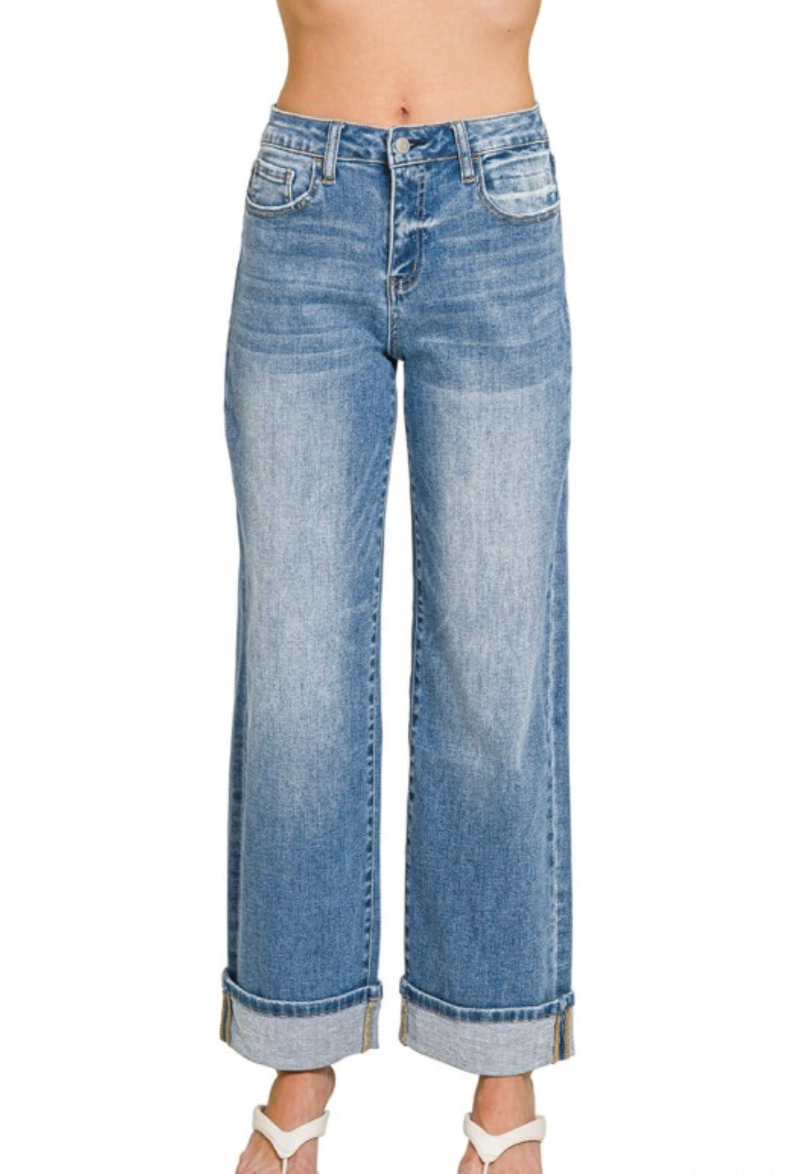 Sandra- Mid rise cuffed denim jeans
