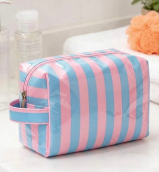 Striped PVC makeup bag