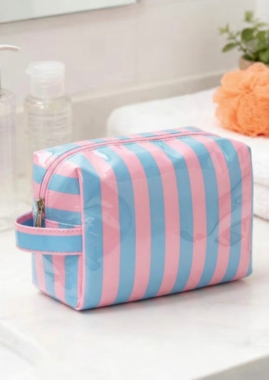 Striped PVC makeup bag