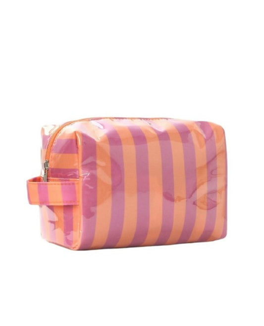 Striped PVC makeup bag