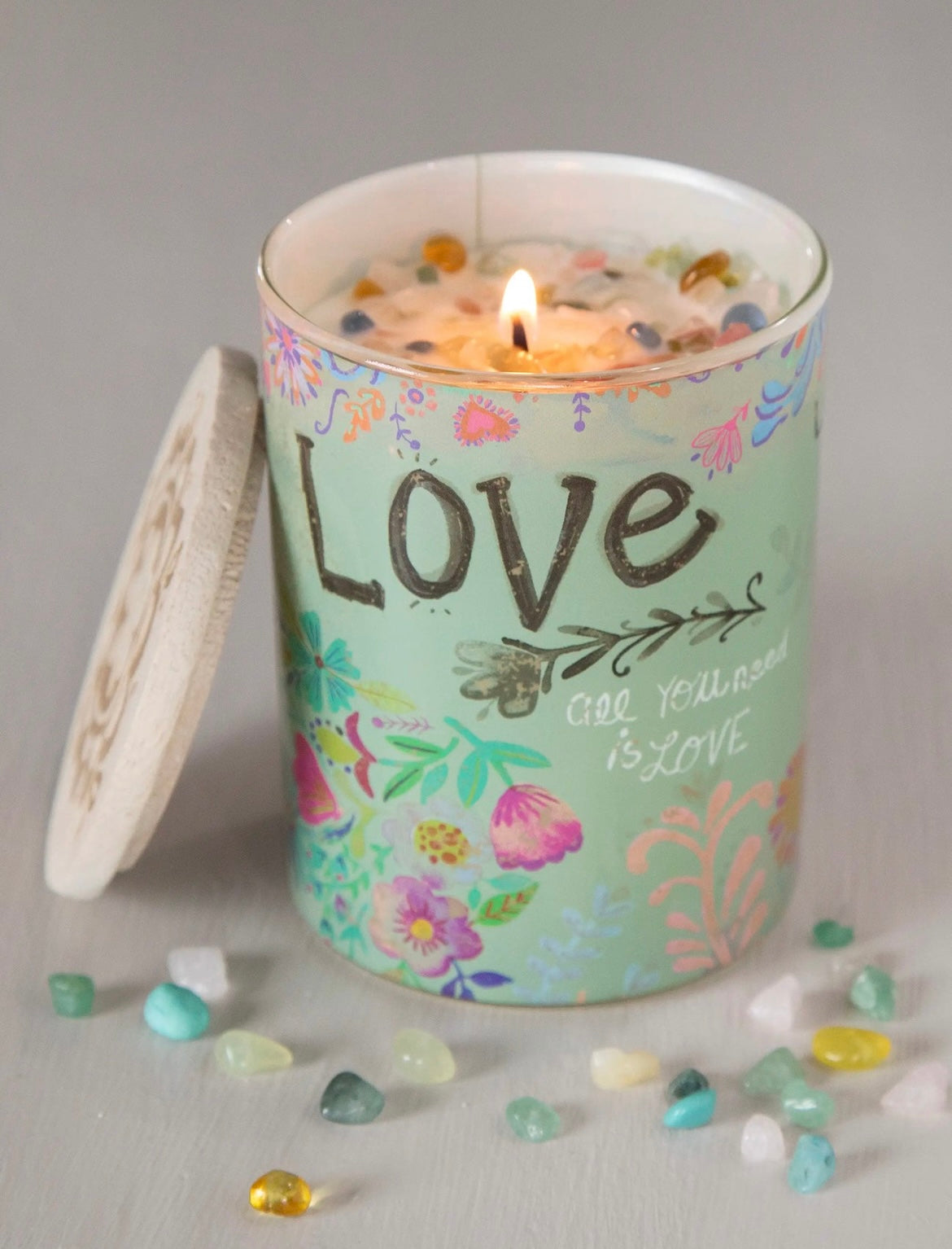 Gemstone Candle Dusty Blue Love